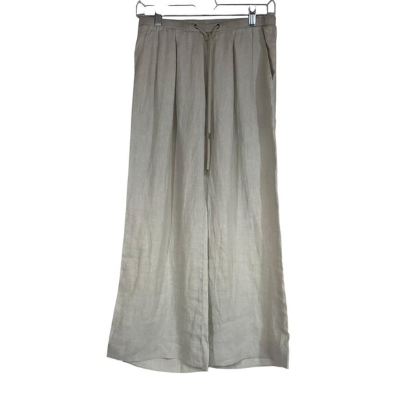 JAMES PERSE - WOMEN'S 0 - GRAY BEIGE WIDE LEG 100% LINEN PULL-ON PANT - Picture 1 of 8